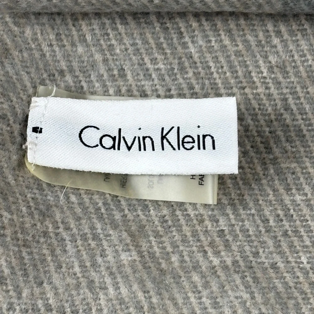 Calvin‎ Klein Scarf Unisex OS Grey Cream Fringe Tassel Colorblock